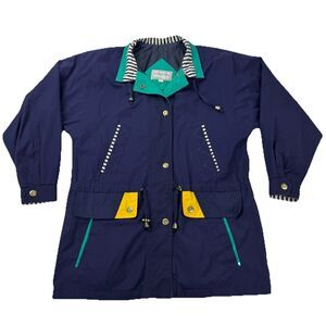 Vintage Karizma East Ltd Jacket Women’s S Colorblock Navy Teal Yellow 80s 90s